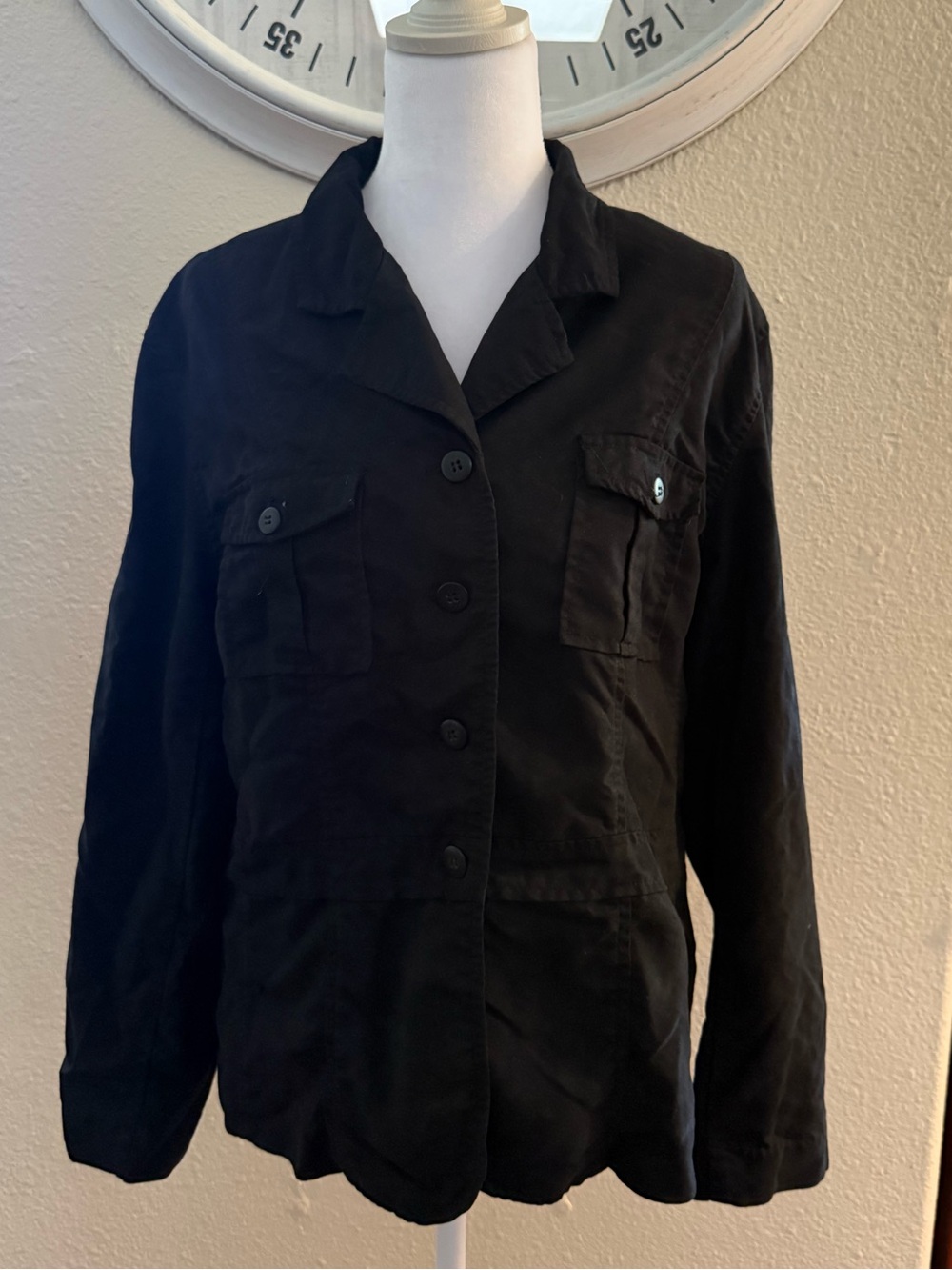 Shaver Lake Womens Black Button-Front lightweight Utility Jacket or Top
